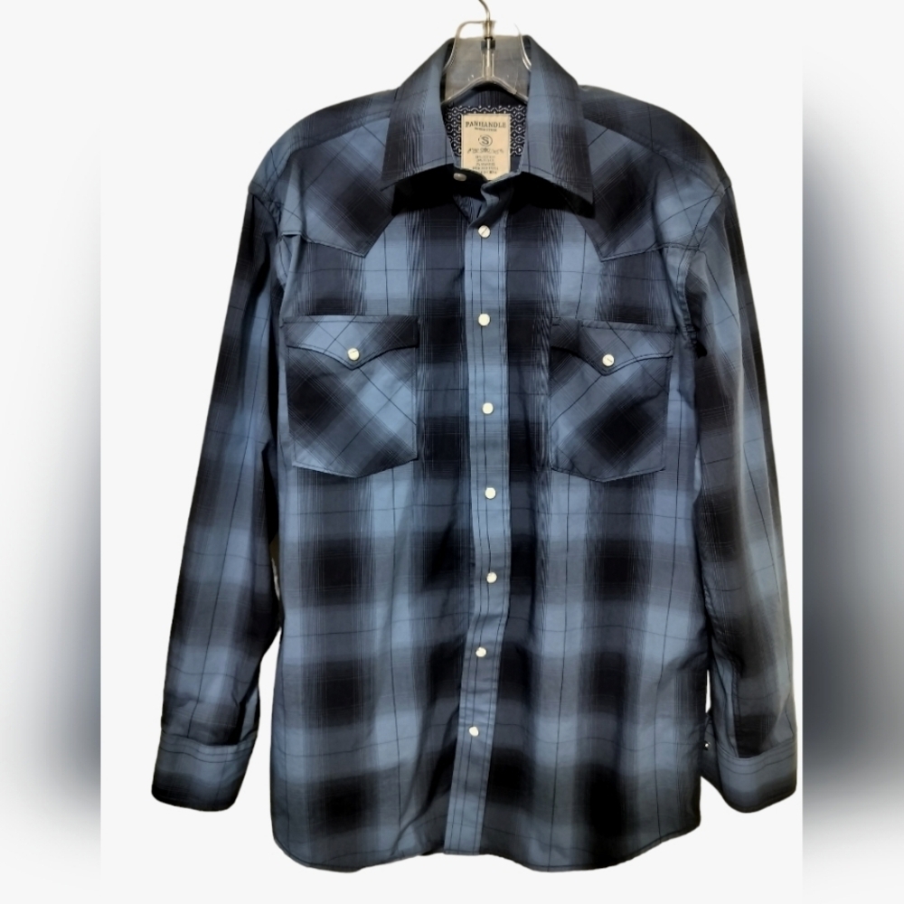 M378)Panhandle Rough Stock Men's  Snap Up Long Sleeve Plaid Shirt Size Smal